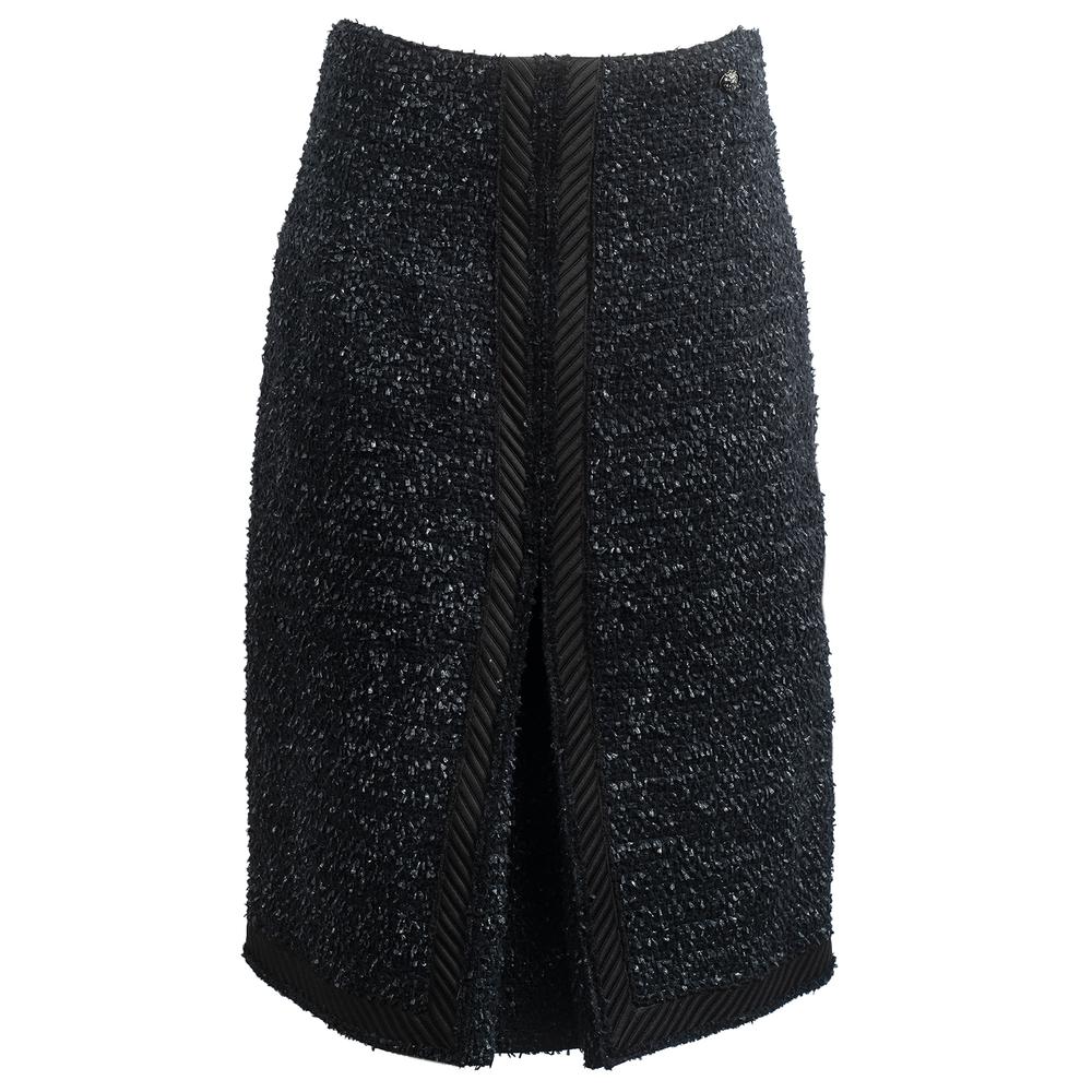  Chanel Size 42 Black Zip Up Skirt