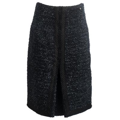 Chanel Size 42 Black Zip Up Skirt