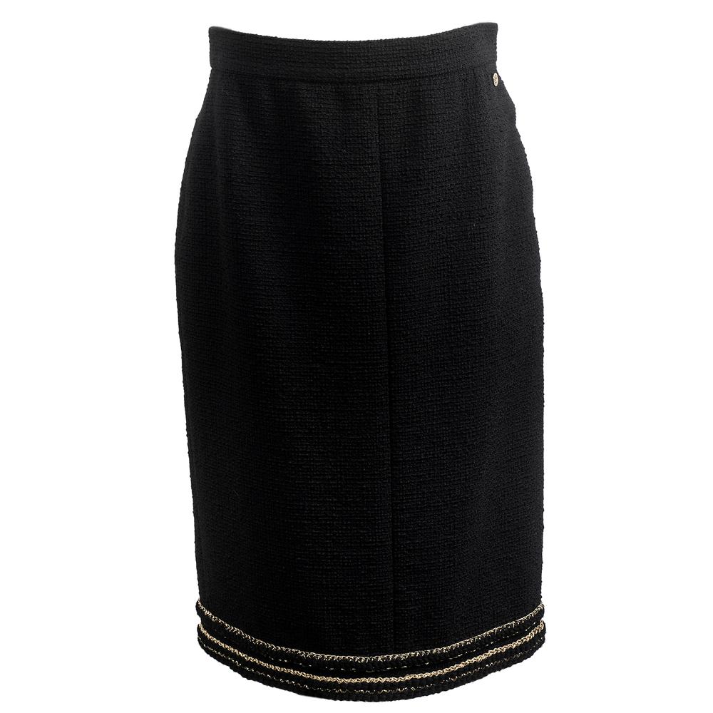  Chanel Size 42 2017 Black With Gold Trim Skirt