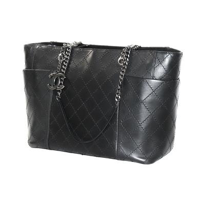 Chanel Black Quilted 2 Pocket Zip Tote
