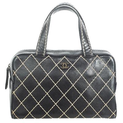 Chanel Black Quilted Leather Whipstitch Dual Handle Handbag