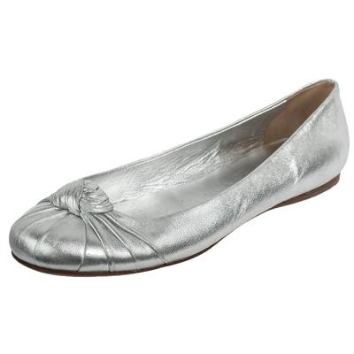 Prada Size 38.5 Silver Metallic Knotted Slip Ons