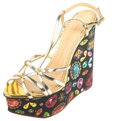 Charlotte Olympia Size 36 Gold Jewel Print Wedges