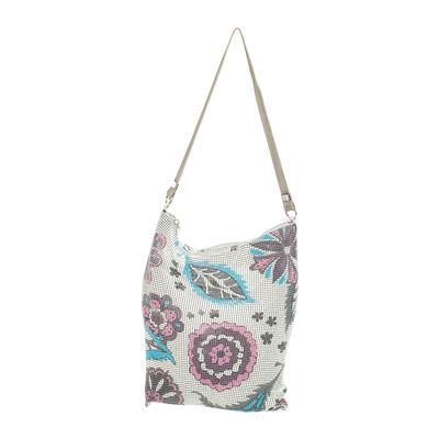 Whiting & Davis Silver Floral Print Mesh Handbag 