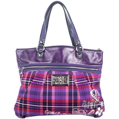 Coach Purple Plaid Poppy Tote Bag