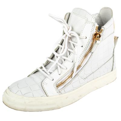 Giuseppe Zanotti Size 37.5 White Embossed Hi-Top Sneakers