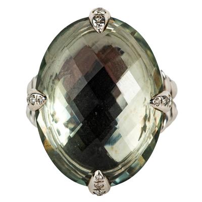 David Yurman Size 6 Silver Chatelaine Prasiolite Diamond Ring 
