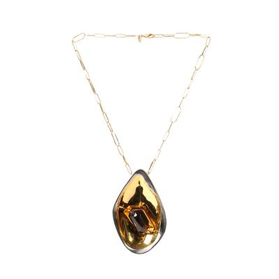 Alexis Bittar Gold Tone Paper Clip Chain Necklace With Oyster Shell Pendant