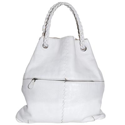 Bottega Veneta White Leather Woven Handle Handbag