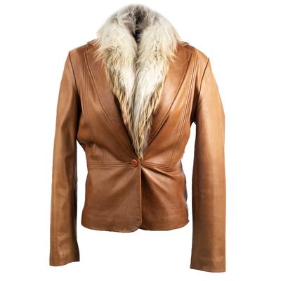 Paolo Santini Size 6 Fur Trim Brown Leather Jacket 