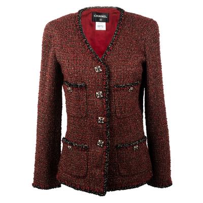 Chanel Size 40 Red Tweed Jacket