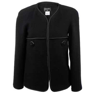 Chanel Size 38 Black Tweed Large Button Hook Jacket