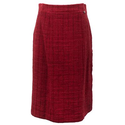Chanel Size 40 Red Tweed Mid Length Skirt 
