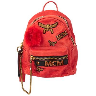 MCM Red Leather Embossed Backpack