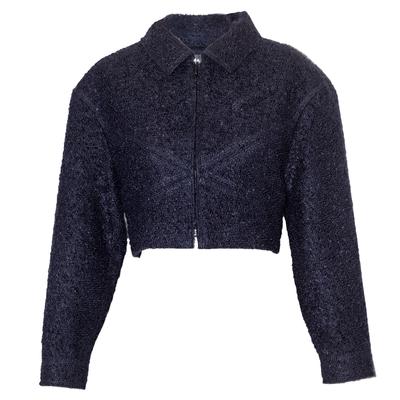 Chanel Size 40 Navy Tweed Zip Up Crop Jacket