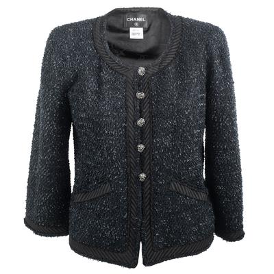 Chanel Size 38 Navy Tweed 2 Pocket Button Down Jacket 