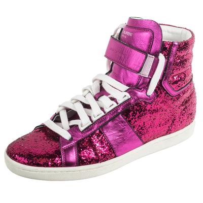 Saint Laurent Size 36 Pink Glitter Hi-Top Sneakers