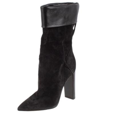 Jimmy Choo Size 37.5 Black Suede & Leather Boots 