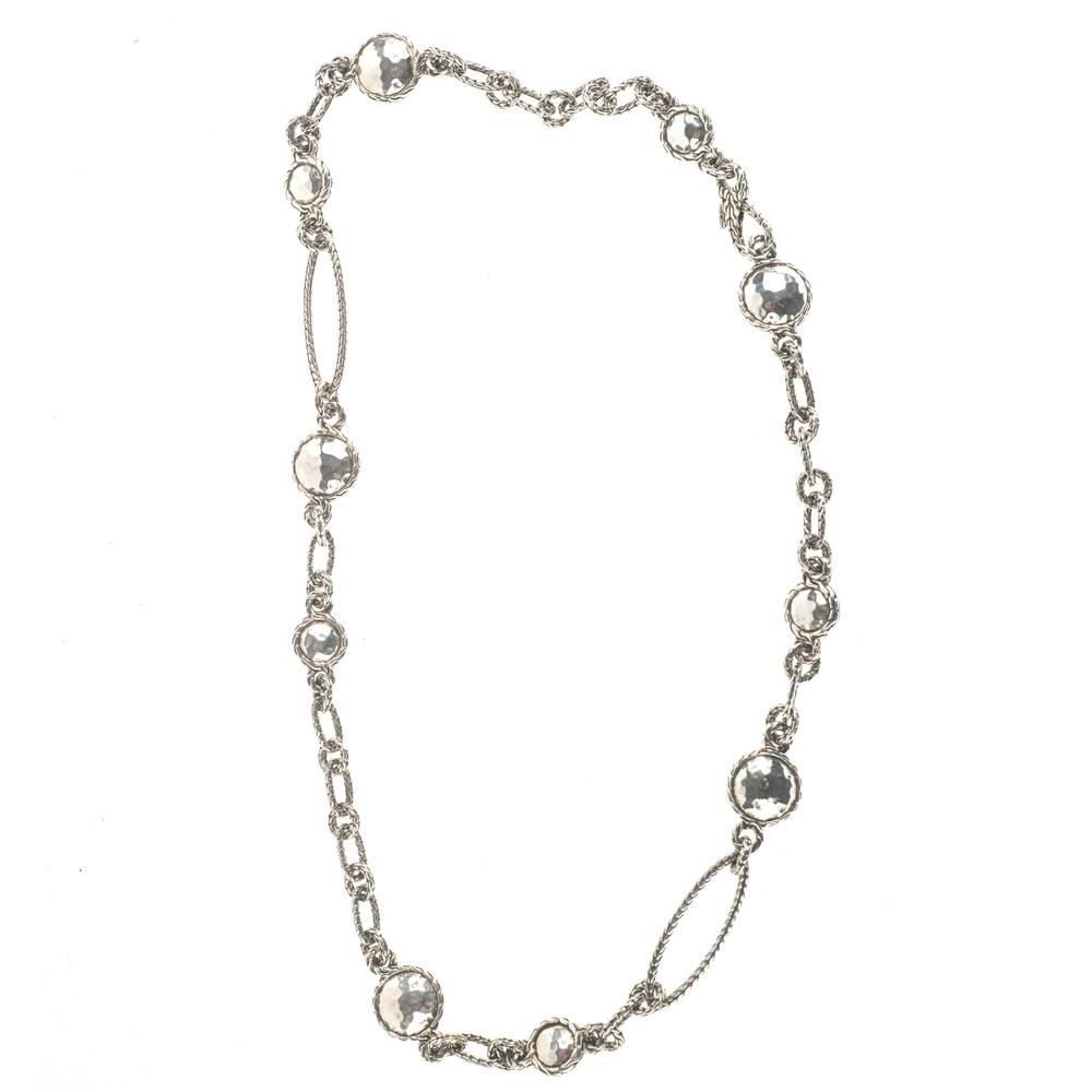  John Hardy Silver Oval Link Hammered Disk Chain Necklace