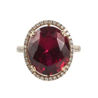 Diamond Halo Oval Synthetic Ruby Size 6.5 Ring 
