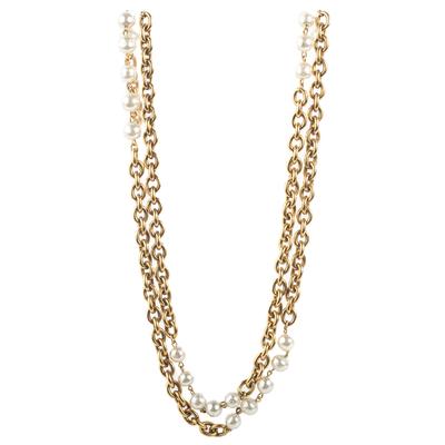 Chanel Vintage Faux Pearl Gold Chain Necklace 
