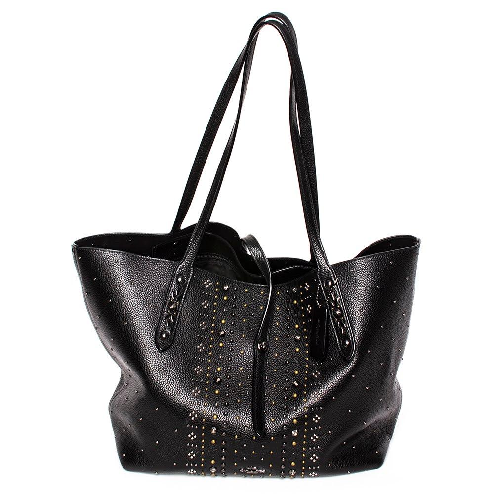  Coach Black Studded Leather Tote Bag