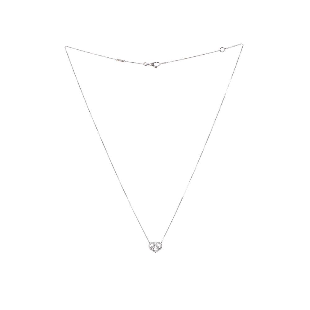  Gucci 18 Karat White Gold Diamond Gg Heart Necklace