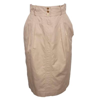 Chanel Size 38 Tan Vintage 3 Gold Button Skirt