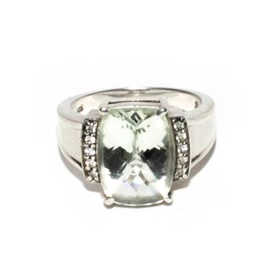 Sterling Silver Size 7 Green Quartz Diamond Embellished Ring