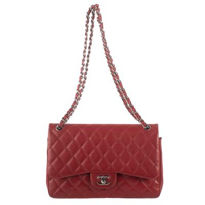 Chanel Red Jumbo Flap Red Caviar Leather Handbag 