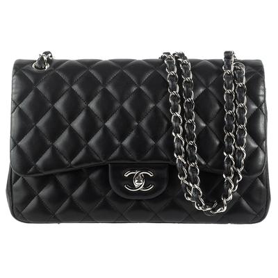 Chanel Jumbo Black Lambskin Leather Flap Handbag 