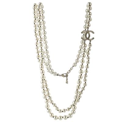 Chanel White Double Strand Pearl Necklace 