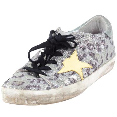 Golden Goose Size 39 Silver Glitter & Animal Print Sneakers