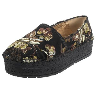 Prada Size 10.5 Black Floral Wedge Shoes 