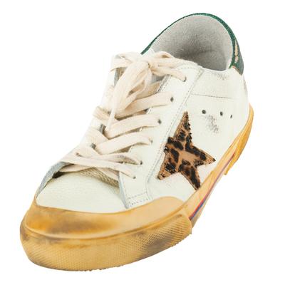 Golden Goose Size 37 White Leather Animal Print Star Sneakers
