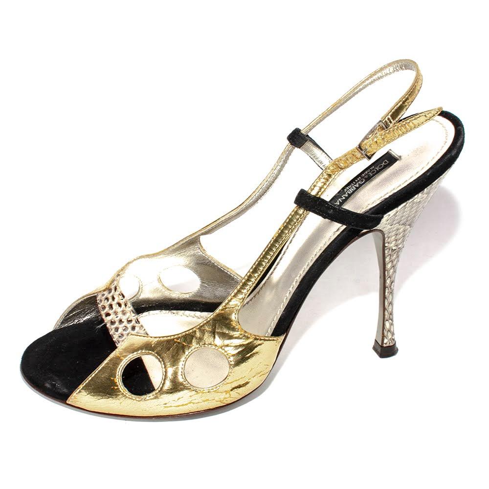  Dolce & Gabbana Size 40 Suede & Python Gold Heels