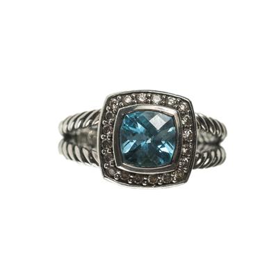  David Yurman Blue Topaz Diamond Halo Size 6 Ring 