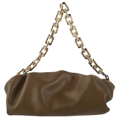 Bottega Veneta Brown Leather The Pouch with Gold Chain Handbag 