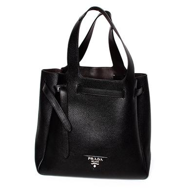 Prada Black Leather Dynamique Belted Tote Bag
