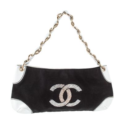 Vintage Chanel Crystal CC Canvas & Leather Hobo Bag 