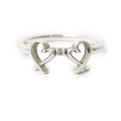 Tiffany & Co. Size 7 Sterling Silver Paloma Double Heart With Diamonds Ring