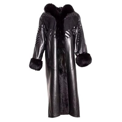 Sion Size 38 Black Leather Fur Trim Jacket
