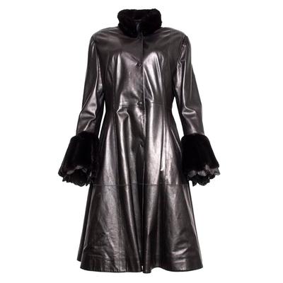 Fiocchi Size 42 Black Leather Mink Trim Jacket