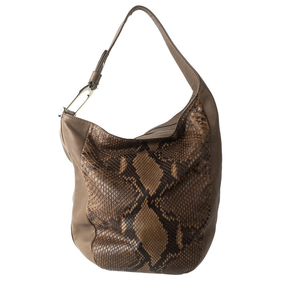  Gucci Large Brown Python Trim Handbag