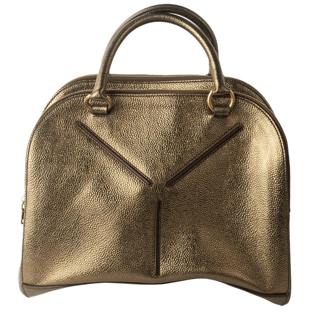  Yves Saint Laurent Gold Leather Medium Sized Metallic Handbag