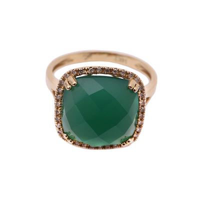  Diamonds and Green Stone 14K Vintage Size 6.5 Ring