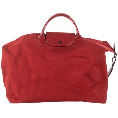 Longchamp XL Red Canvas Luggage Bag 