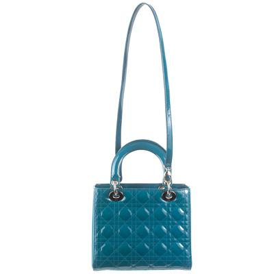 Christian Dior Patent Blue Medium Lady Dior Handbag 