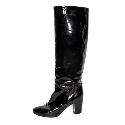 Chanel Size 38.5 Black Patent Boots