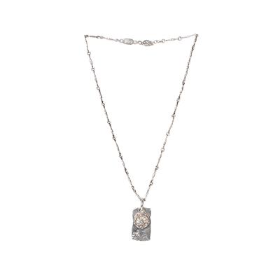 Lee Brevard Sterling Silver Bar Chain Flower Disc Rectangle Pendant Necklace 
